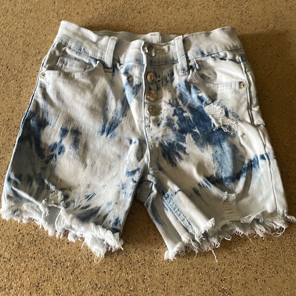 Justice bleach dyed deconstructed cutoff jean shorts